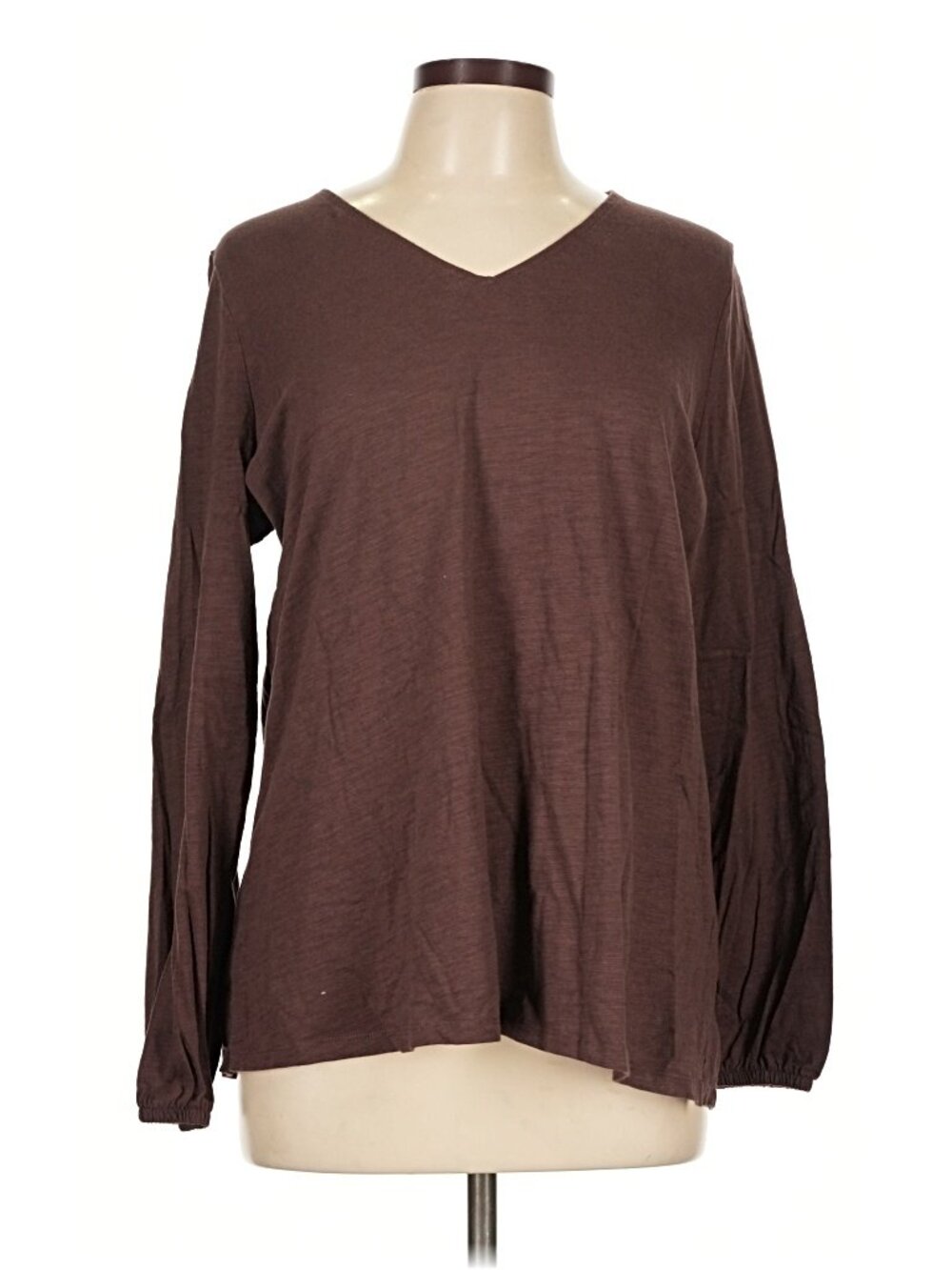 Belle Kim Gravel Brown Long Sleeve T V-neck Large